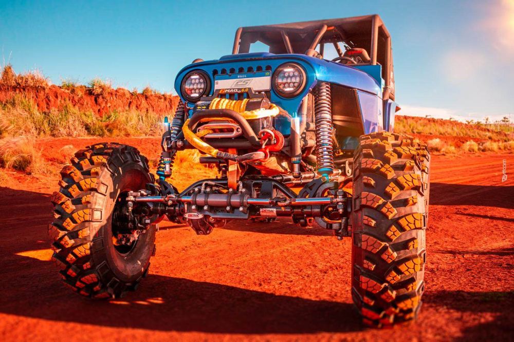 Rock crawler azul com suspensão PS Amortecedores — coilovers e eixo de alto desempenho